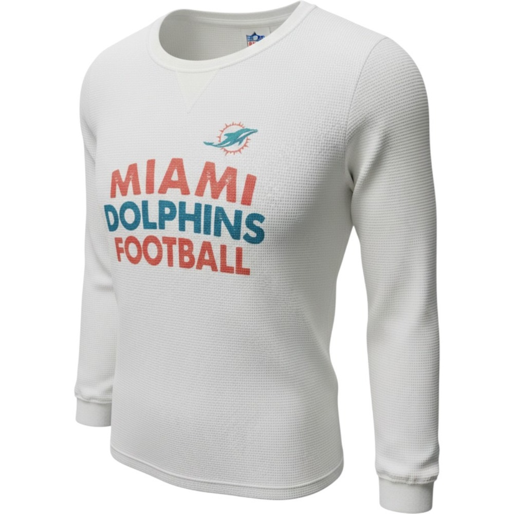 Miami Dolphins NFL Women Small White Waffle Knit Thermal Long Sleeve Shirt